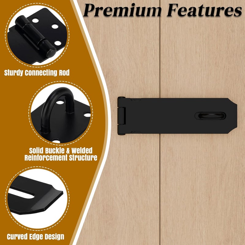 KIMIWISE 5 Inch Door Hasp Stainless Steel Hasp Latch, Heavy Duty Black Padlock for Fence Gates, Doors, and Cabinets, Brushed Surface Finish, 2 Pack - Image 3